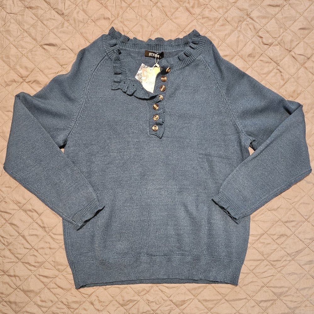 Women's Ruffle Blue Sweater
